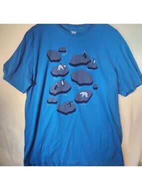 Le 31 Simons Mens Blue Organic Cotton Polar Bear Penguin Graphic T-Shirt XL